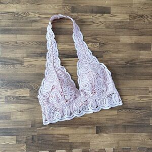Victoria’s Secret Pink Lace Padded Halter Bralette Light Pink Small